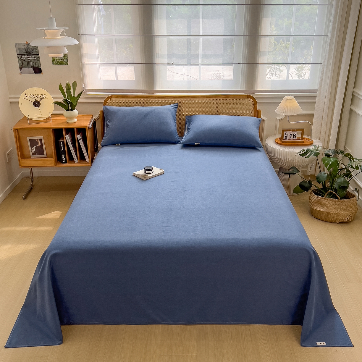 91家纺网 家纺一手货源 找家纺 芃成家纺 2025新款原棉生态磨毛单床单 冰川蓝