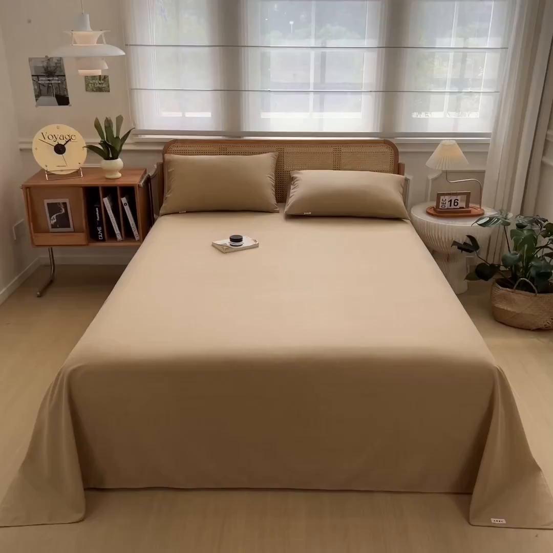 91家纺网 家纺一手货源 找家纺 芃成家纺 2025新款原棉生态磨毛单床单 奶茶咖