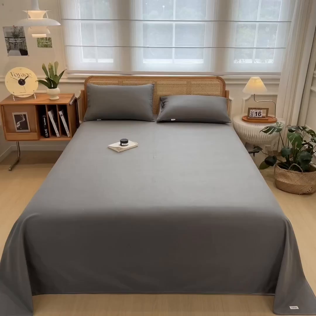 91家纺网 家纺一手货源 找家纺 芃成家纺 2025新款原棉生态磨毛单床单 高级灰