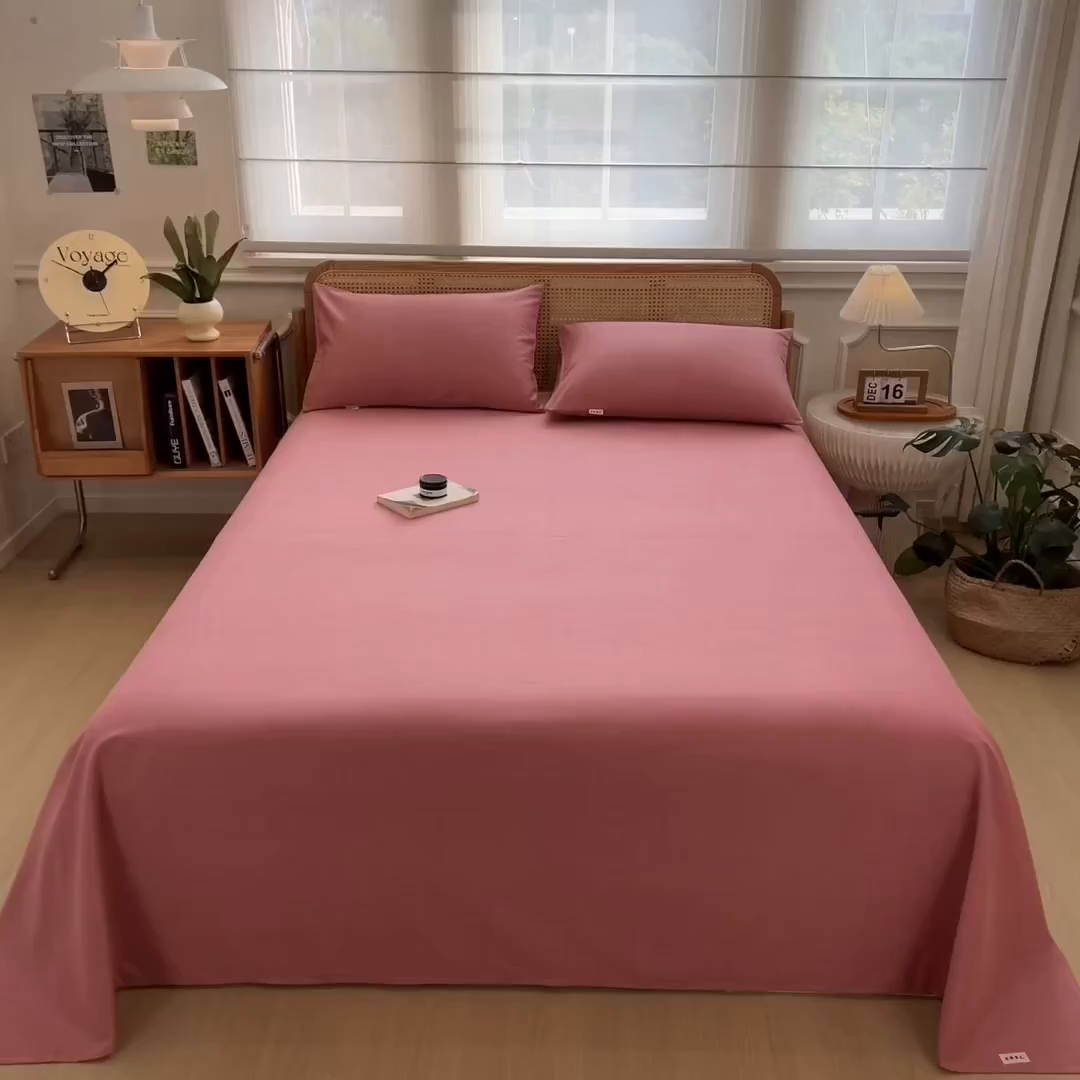 91家纺网 家纺一手货源 找家纺 芃成家纺 2025新款原棉生态磨毛单床单 珊瑚粉