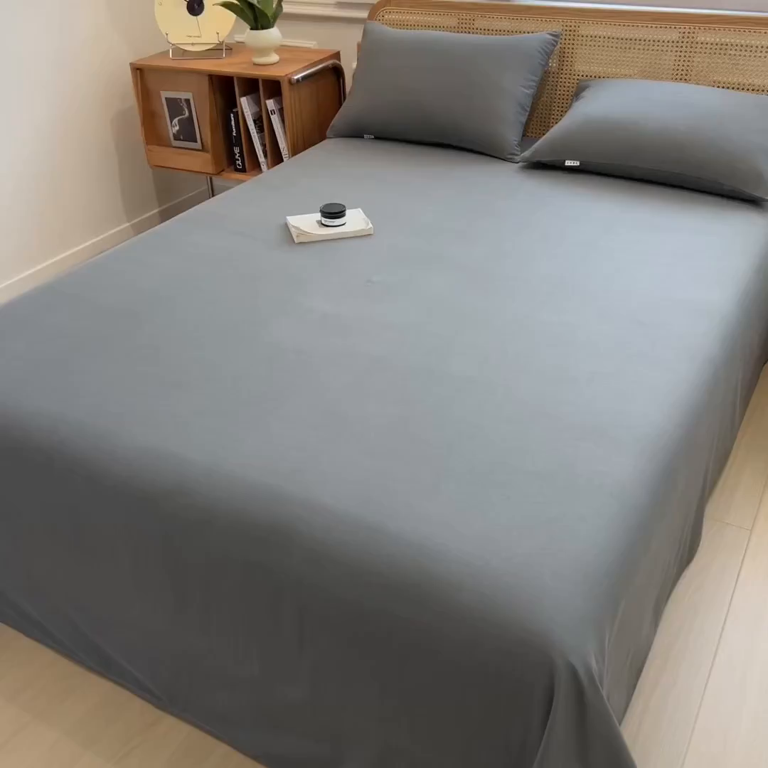 91家纺网 家纺一手货源 找家纺 芃成家纺 2025新款原棉生态磨毛单床单 浅灰