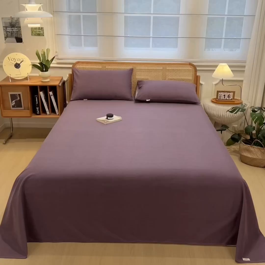 91家纺网 家纺一手货源 找家纺 芃成家纺 2025新款原棉生态磨毛单床单 罗兰紫