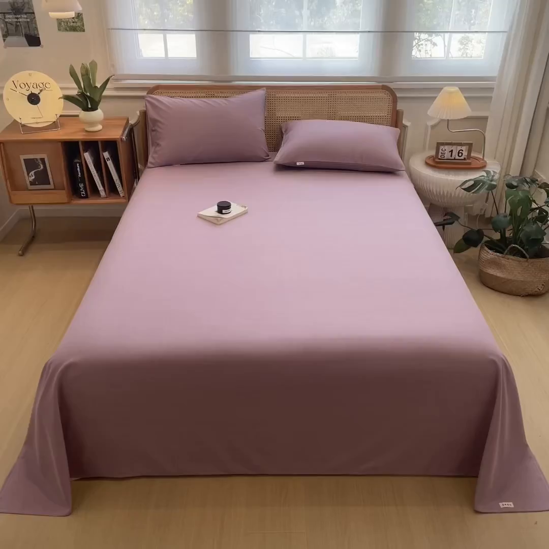 91家纺网 家纺一手货源 找家纺 芃成家纺 2025新款原棉生态磨毛单床单 香芋紫