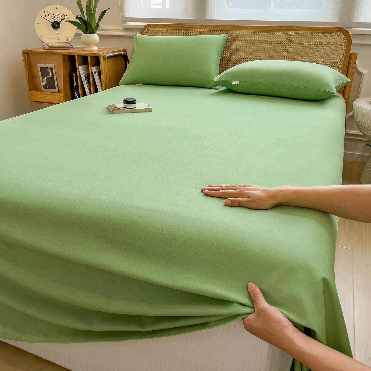 91家纺网 家纺一手货源 找家纺 芃成家纺 2025新款原棉生态磨毛单床单 薄荷绿