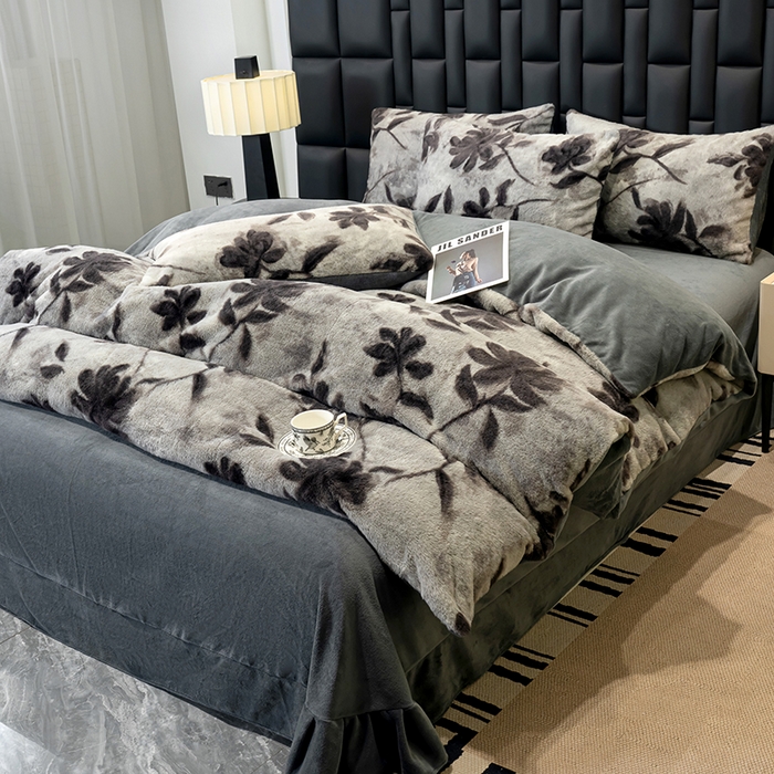 91家纺网 家纺一手货源 找家纺 元禾家纺 2025新款法式美拉德高克重兔毛床盖款四件套兔毛简单款 奥黛丽