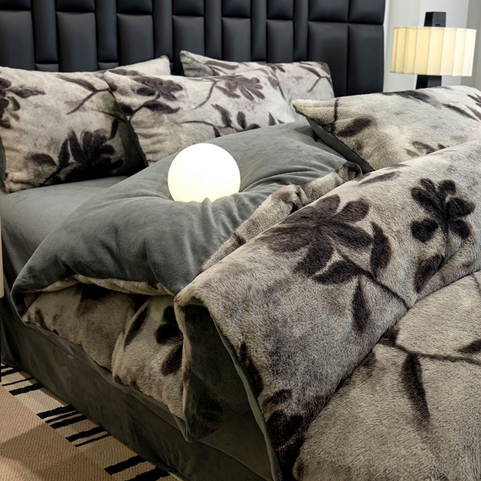 元禾家纺 2025新款法式美拉德高克重兔毛床盖款四件套兔毛简单款 奥黛丽