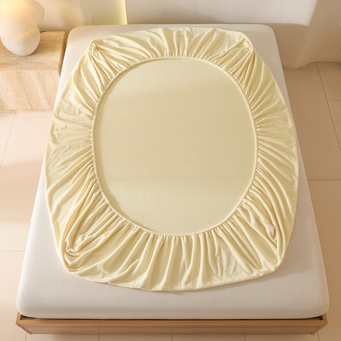 91家纺网 家纺一手货源 找家纺 小叮当家纺仓储工厂店 2025新款牛奶绒简约纯色单床笠 床笠单件 奶昔黄-cl