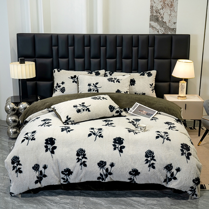 91家纺网 家纺一手货源 找家纺 元禾家纺 2025新款法式美拉德高克重兔毛床盖款四件套兔毛简单款 玫瑰白