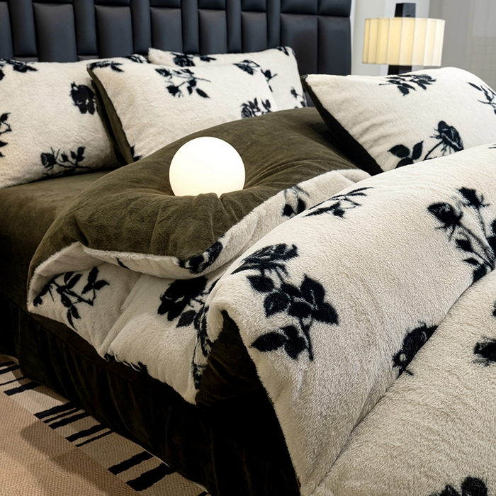 元禾家纺 2025新款法式美拉德高克重兔毛床盖款四件套兔毛简单款 玫瑰白