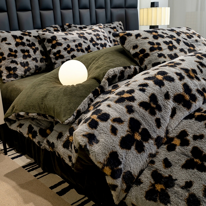 元禾家纺 2025新款法式美拉德高克重兔毛床盖款四件套兔毛简单款 蝶舞-灰