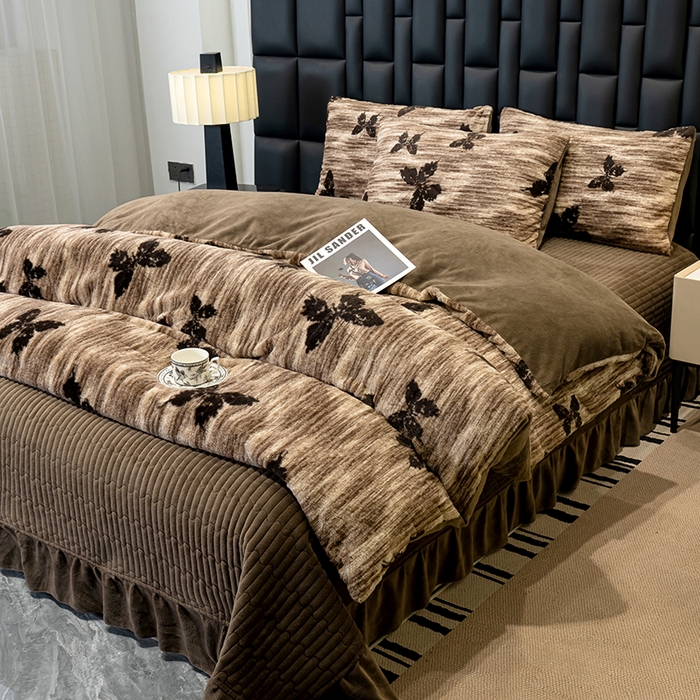 91家纺网 家纺一手货源 找家纺 元禾家纺 2025新款法式美拉德高克重兔毛床盖款四件套兔毛简单款 蝶舞咖