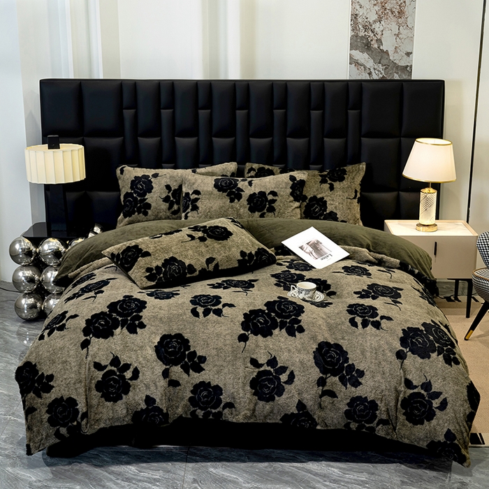 91家纺网 家纺一手货源 找家纺 元禾家纺 2025新款法式美拉德高克重兔毛床盖款四件套兔毛简单款 玫瑰庄园