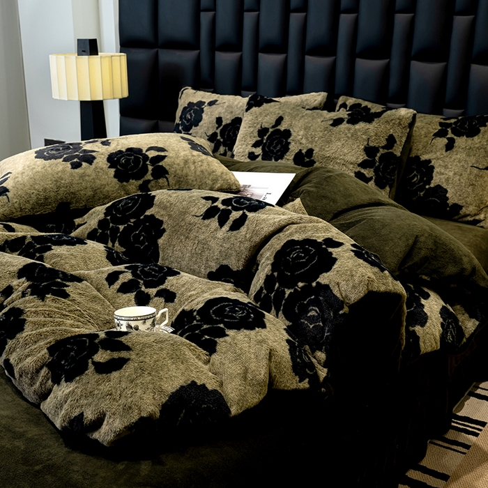 91家纺网 家纺一手货源 找家纺 元禾家纺 2025新款法式美拉德高克重兔毛床盖款四件套兔毛简单款 玫瑰庄园