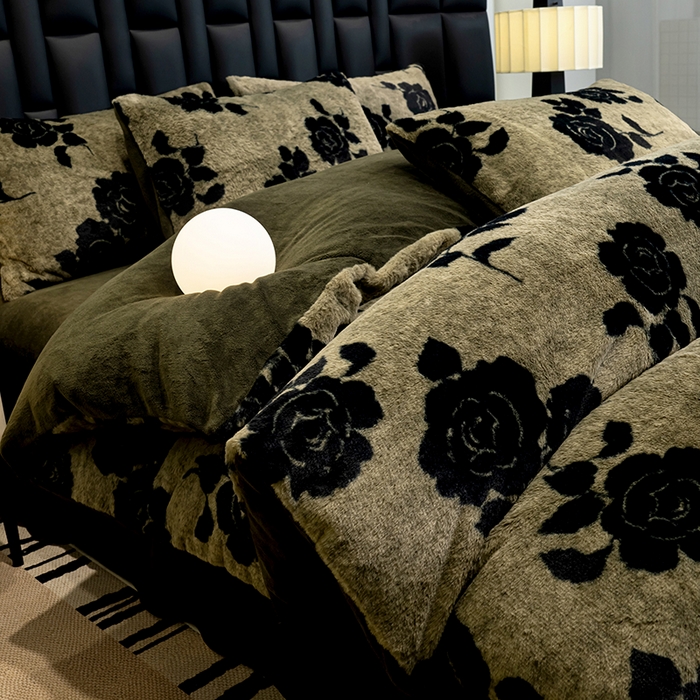 元禾家纺 2025新款法式美拉德高克重兔毛床盖款四件套兔毛简单款 玫瑰庄园