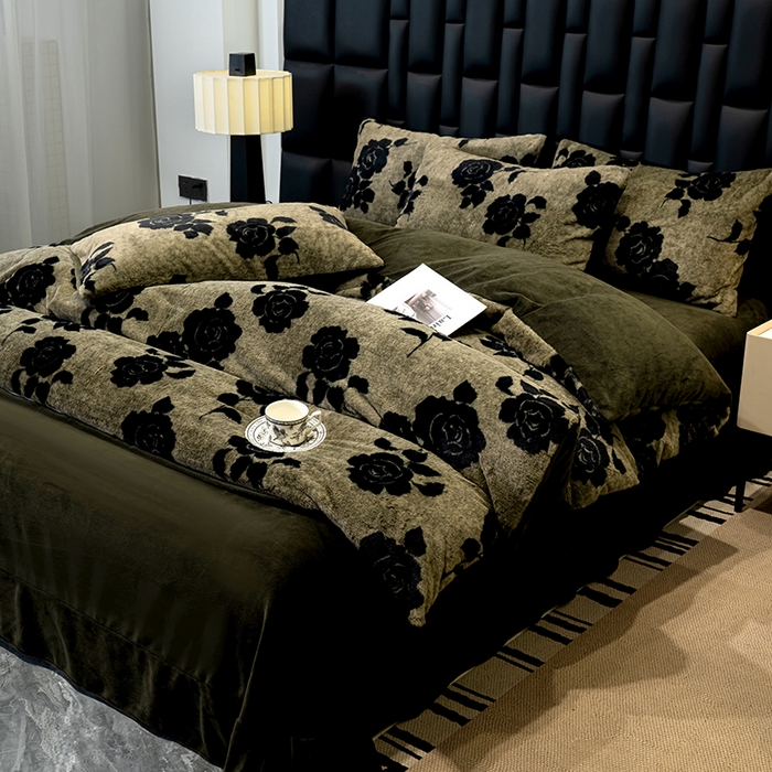 91家纺网 家纺一手货源 找家纺 元禾家纺 2025新款法式美拉德高克重兔毛床盖款四件套兔毛简单款 玫瑰庄园