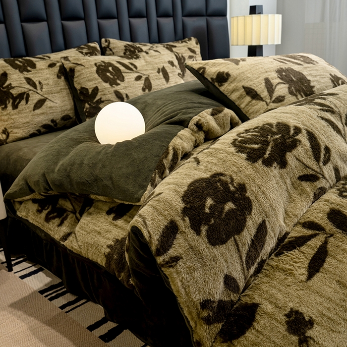 元禾家纺 2025新款法式美拉德高克重兔毛床盖款四件套兔毛简单款 繁花