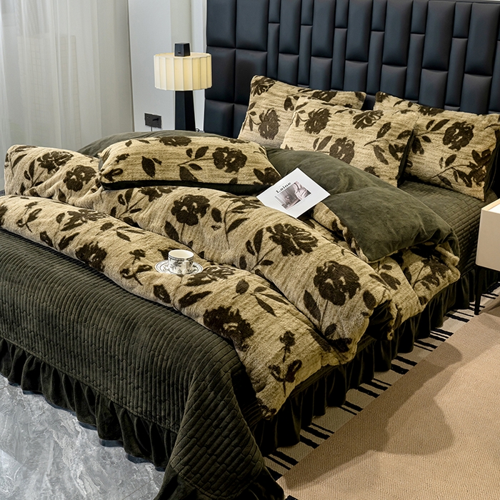 91家纺网 家纺一手货源 找家纺 元禾家纺 2025新款法式美拉德高克重兔毛床盖款四件套兔毛简单款 繁花