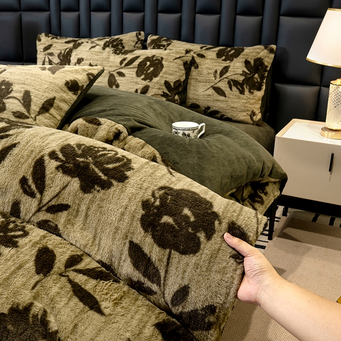 91家纺网 家纺一手货源 找家纺 元禾家纺 2025新款法式美拉德高克重兔毛床盖款四件套兔毛简单款 繁花