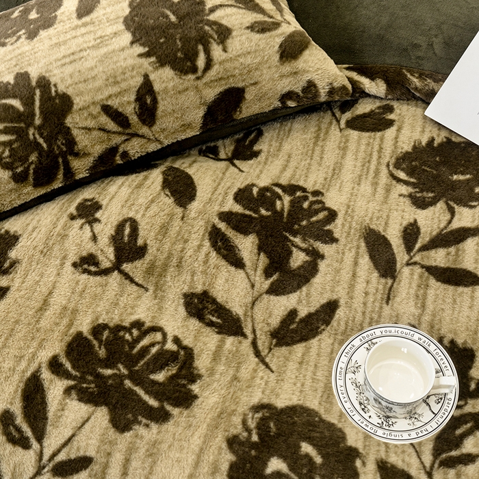 91家纺网 家纺一手货源 找家纺 元禾家纺 2025新款法式美拉德高克重兔毛床盖款四件套兔毛简单款 繁花