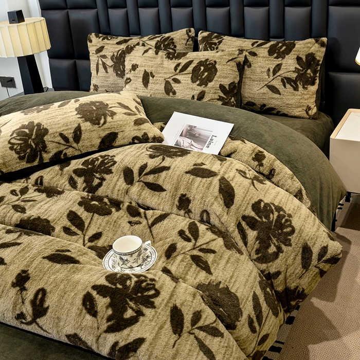 91家纺网 家纺一手货源 找家纺 元禾家纺 2025新款法式美拉德高克重兔毛床盖款四件套兔毛简单款 繁花