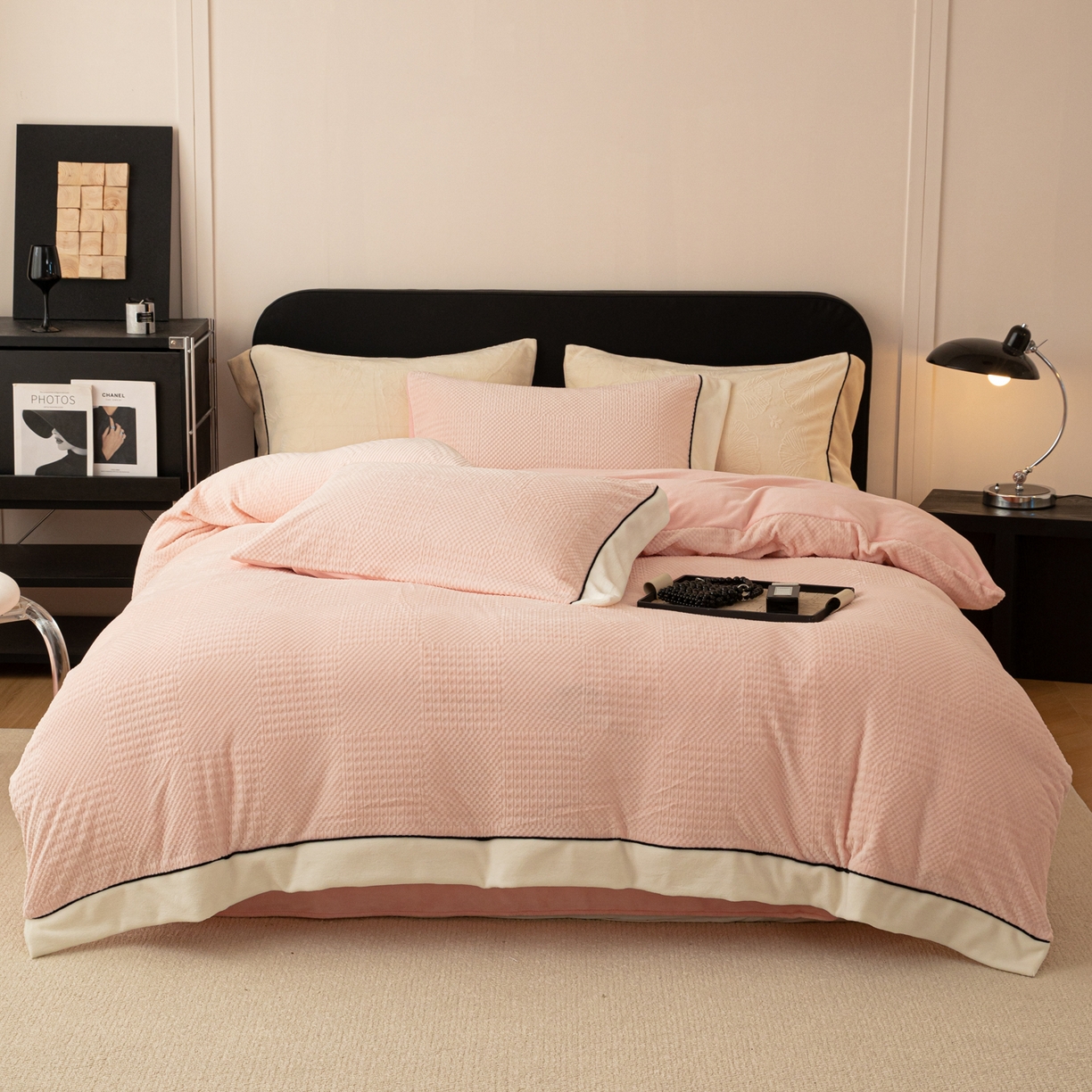 91家纺网 家纺一手货源 找家纺 典曼家纺 2025新款A类纯色雕花牛奶绒四件套 简希