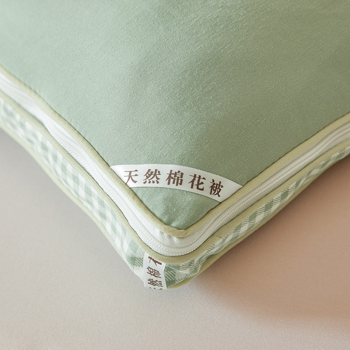 91家纺网 家纺一手货源 找家纺 思雅庭 2025新款原棉水洗棉00%新疆棉花被二合一子母被立体边冬被被子被芯 格子立体-豆绿