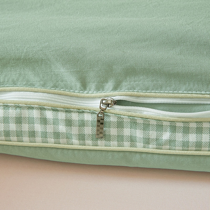 91家纺网 家纺一手货源 找家纺 思雅庭 2025新款原棉水洗棉00%新疆棉花被二合一子母被立体边冬被被子被芯 格子立体-豆绿