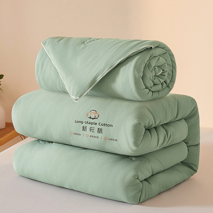 91家纺网 家纺一手货源 找家纺 思雅庭 2025新款原棉水洗棉00%新疆棉花被二合一子母被立体边冬被被子被芯 格子立体-豆绿