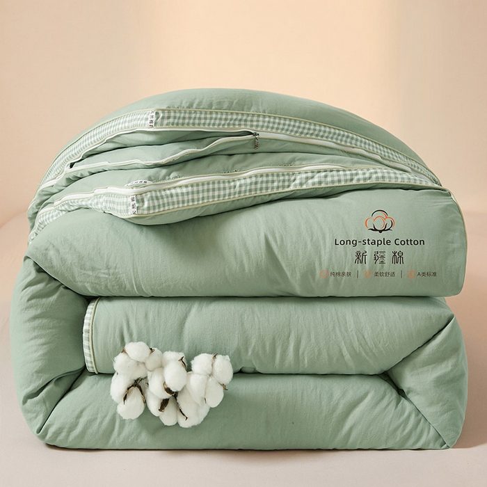 思雅庭 2025新款原棉水洗棉00%新疆棉花被二合一子母被立体边冬被被子被芯 格子立体-豆绿
