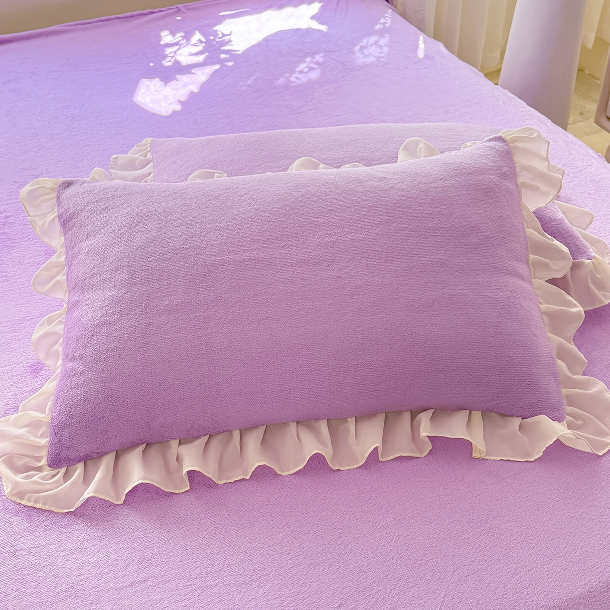 91家纺网 家纺一手货源 找家纺 后庭寝室 2025新款高克重牛奶绒公主风床裙四件套-甜心系列 甜心-浅紫