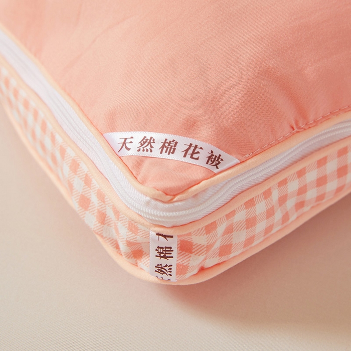 91家纺网 家纺一手货源 找家纺 思雅庭 2025新款原棉水洗棉00%新疆棉花被二合一子母被立体边冬被被子被芯 格子立体-粉玉