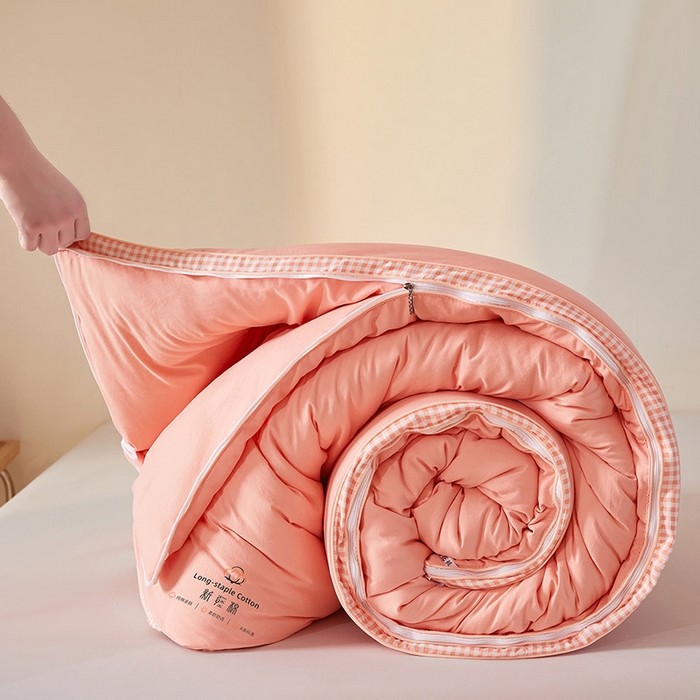 91家纺网 家纺一手货源 找家纺 思雅庭 2025新款原棉水洗棉00%新疆棉花被二合一子母被立体边冬被被子被芯 格子立体-粉玉