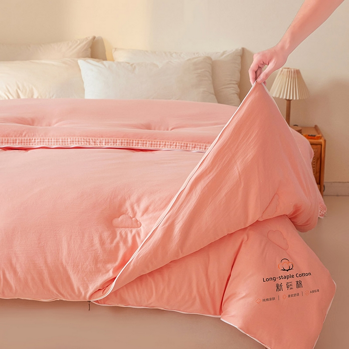 91家纺网 家纺一手货源 找家纺 思雅庭 2025新款原棉水洗棉00%新疆棉花被二合一子母被立体边冬被被子被芯 格子立体-粉玉