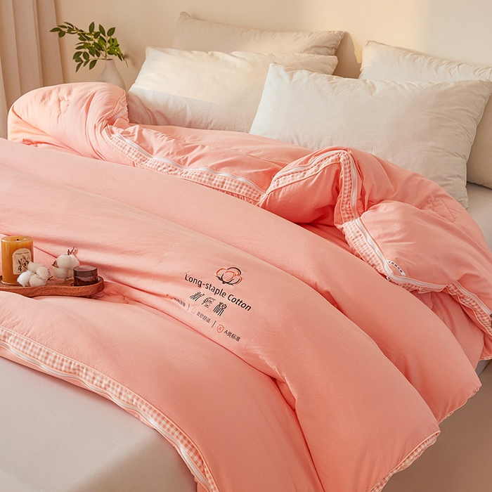 91家纺网 家纺一手货源 找家纺 思雅庭 2025新款原棉水洗棉00%新疆棉花被二合一子母被立体边冬被被子被芯 格子立体-粉玉