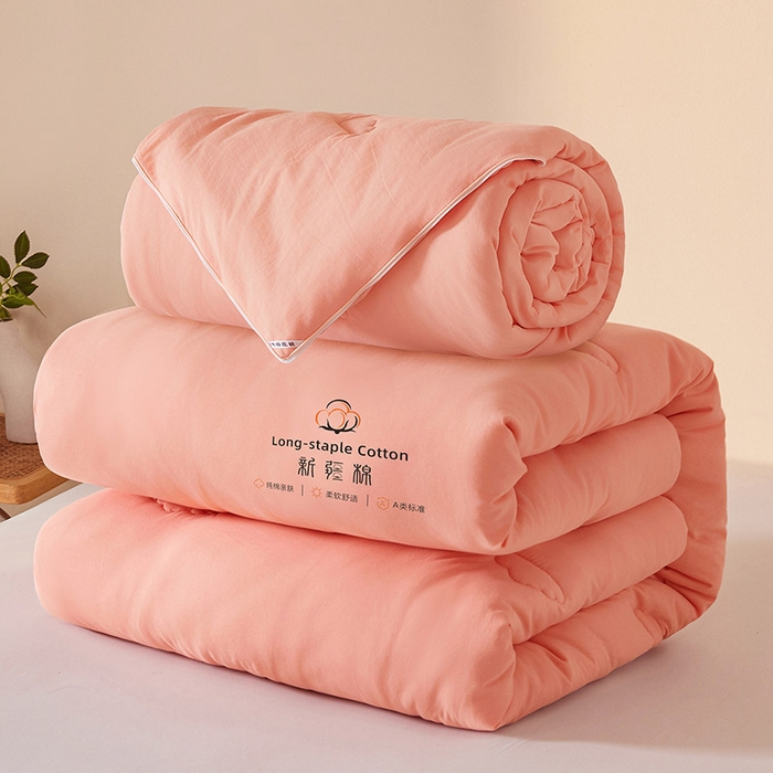 91家纺网 家纺一手货源 找家纺 思雅庭 2025新款原棉水洗棉00%新疆棉花被二合一子母被立体边冬被被子被芯 格子立体-粉玉