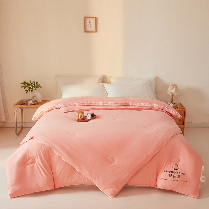 91家纺网 家纺一手货源 找家纺 思雅庭 2025新款原棉水洗棉00%新疆棉花被二合一子母被立体边冬被被子被芯 格子立体-粉玉