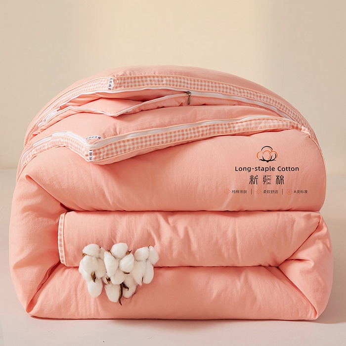 思雅庭 2025新款原棉水洗棉00%新疆棉花被二合一子母被立体边冬被被子被芯 格子立体-粉玉