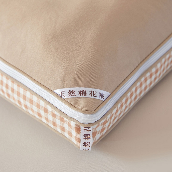 91家纺网 家纺一手货源 找家纺 思雅庭 2025新款原棉水洗棉00%新疆棉花被二合一子母被立体边冬被被子被芯 格子立体-卡其