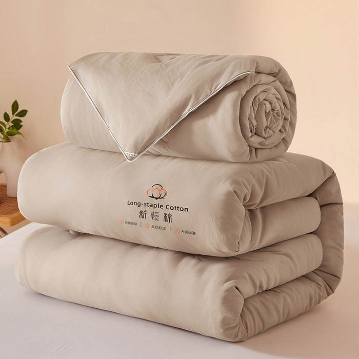 91家纺网 家纺一手货源 找家纺 思雅庭 2025新款原棉水洗棉00%新疆棉花被二合一子母被立体边冬被被子被芯 格子立体-卡其