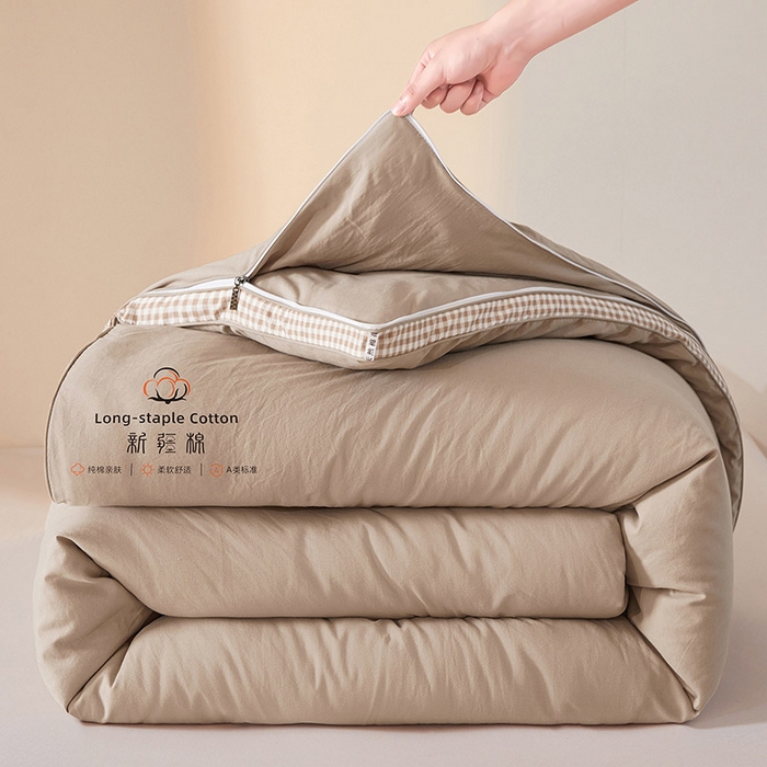 91家纺网 家纺一手货源 找家纺 思雅庭 2025新款原棉水洗棉00%新疆棉花被二合一子母被立体边冬被被子被芯 格子立体-卡其