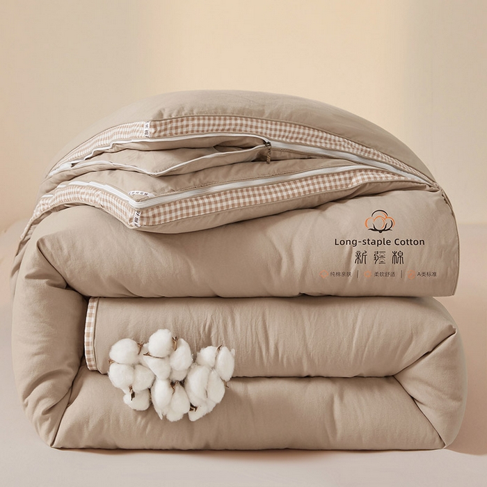 思雅庭 2025新款原棉水洗棉00%新疆棉花被二合一子母被立体边冬被被子被芯 格子立体-卡其