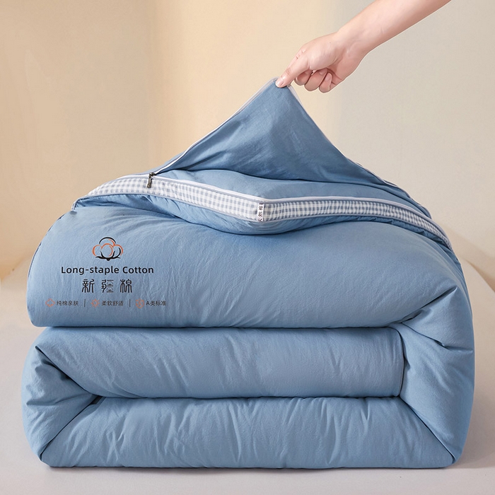 思雅庭 2025新款原棉水洗棉00%新疆棉花被二合一子母被立体边冬被被子被芯 格子立体-蔚蓝