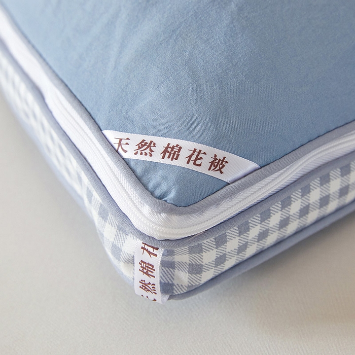 91家纺网 家纺一手货源 找家纺 思雅庭 2025新款原棉水洗棉00%新疆棉花被二合一子母被立体边冬被被子被芯 格子立体-蔚蓝