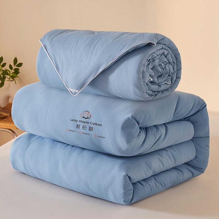 91家纺网 家纺一手货源 找家纺 思雅庭 2025新款原棉水洗棉00%新疆棉花被二合一子母被立体边冬被被子被芯 格子立体-蔚蓝