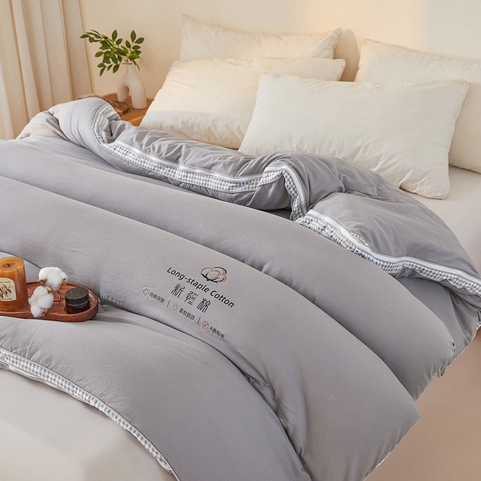 91家纺网 家纺一手货源 找家纺 思雅庭 2025新款原棉水洗棉00%新疆棉花被二合一子母被立体边冬被被子被芯 格子立体-星灰