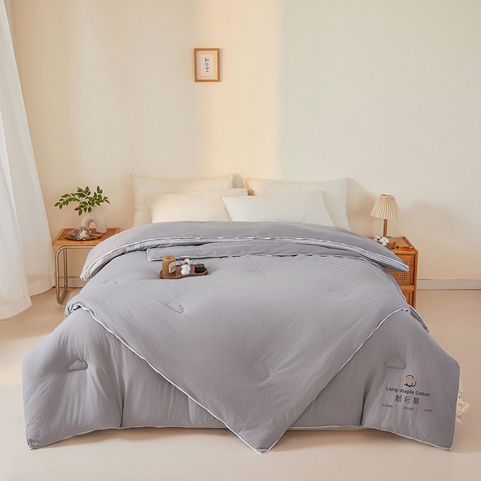 91家纺网 家纺一手货源 找家纺 思雅庭 2025新款原棉水洗棉00%新疆棉花被二合一子母被立体边冬被被子被芯 格子立体-星灰