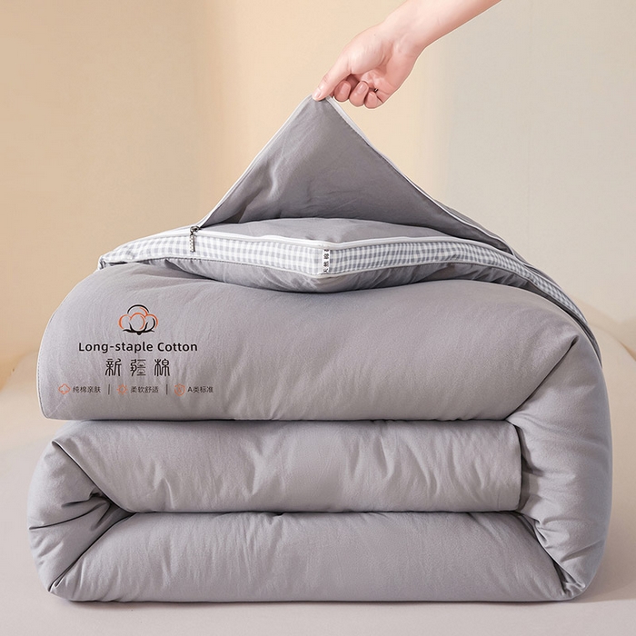 91家纺网 家纺一手货源 找家纺 思雅庭 2025新款原棉水洗棉00%新疆棉花被二合一子母被立体边冬被被子被芯 格子立体-星灰