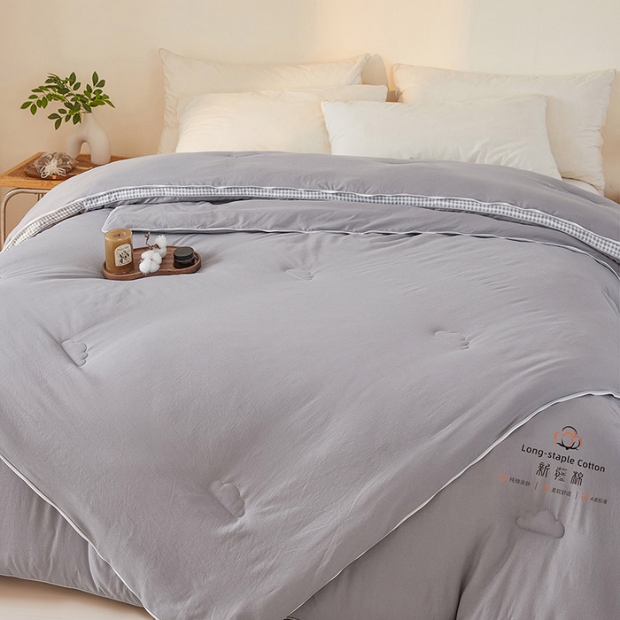 91家纺网 家纺一手货源 找家纺 思雅庭 2025新款原棉水洗棉00%新疆棉花被二合一子母被立体边冬被被子被芯 格子立体-星灰