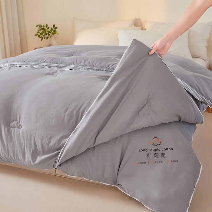 91家纺网 家纺一手货源 找家纺 思雅庭 2025新款原棉水洗棉00%新疆棉花被二合一子母被立体边冬被被子被芯 格子立体-星灰