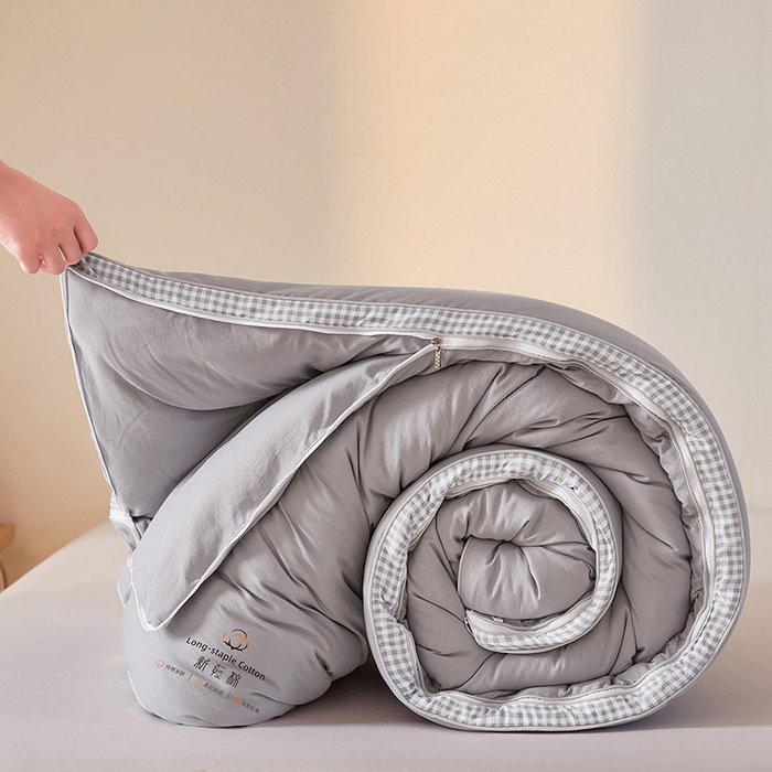 91家纺网 家纺一手货源 找家纺 思雅庭 2025新款原棉水洗棉00%新疆棉花被二合一子母被立体边冬被被子被芯 格子立体-星灰